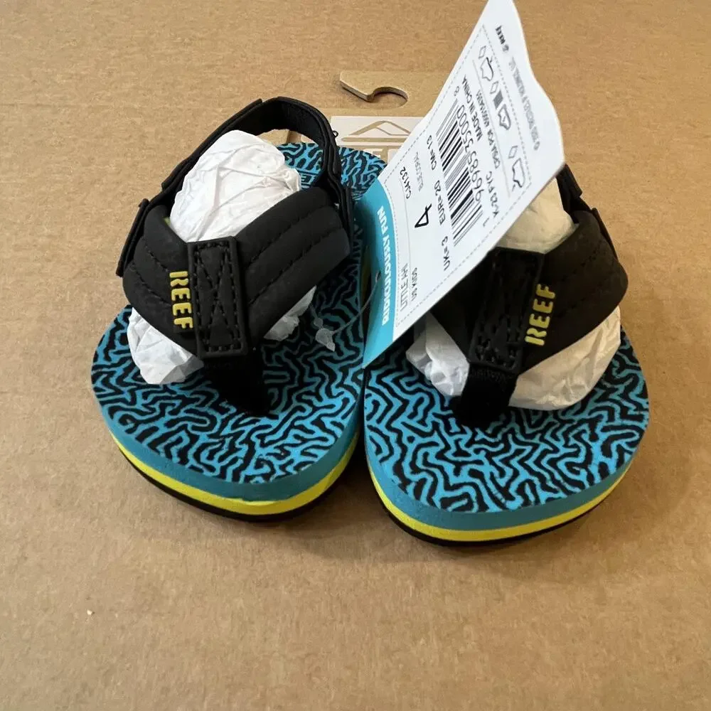 Reef Shoes Toddler Size 4 Black Blue Little Ahi Back Strap Flip Flop Sandals
